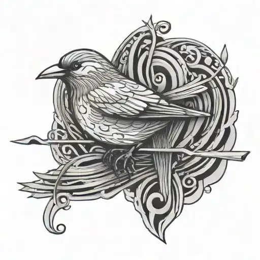 bird made of music notes tattoo design idea