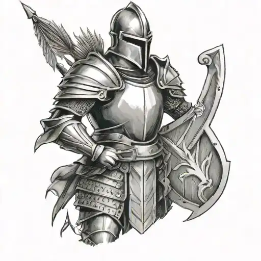 knight standing with arrows sticking out of his armor  tattoo design idea
