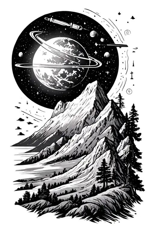 nature mountain and astronomy physical representation and mythology greek tattoo design idea