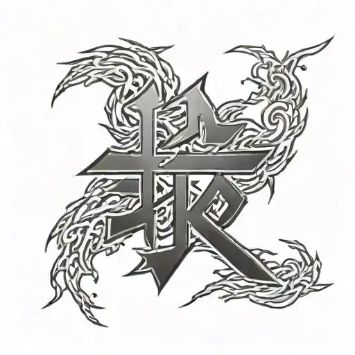 love kanji symbol with lightning around it tattoo design idea
