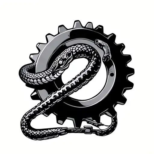 snake wrapped around a sprocket with a dirtbike chain  tattoo design idea