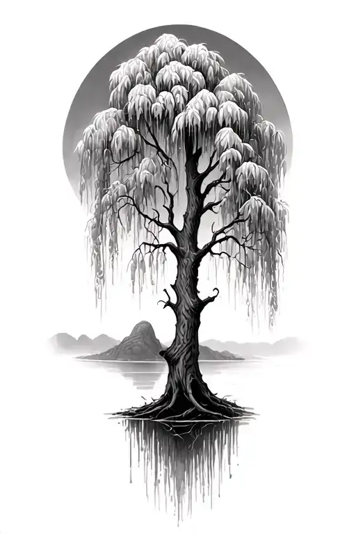 weeping willow tree tattoo design idea