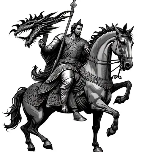 st George on a horse killing dragon in Ethiopian orthodox design tattoo design idea