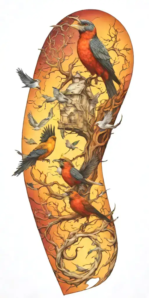 Maculine and hard words become birds flying tattoo design idea