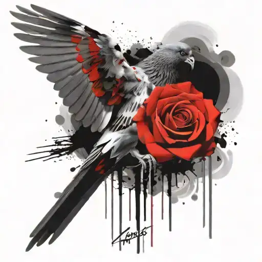 pigeon in the afterlife with rose  tattoo design idea