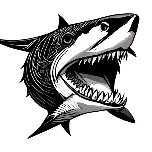 goose head with shark in mouth tattoo design idea