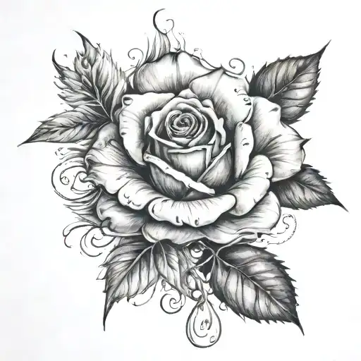 upside down dying rose surrounded tattoo design idea