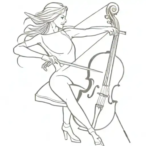 a firebird riding a Chevy while playing the cello tattoo design idea