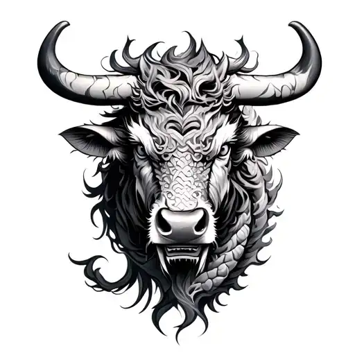 Chinese Ox and chinese dragon wrapped tattoo design idea