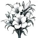 fine line jonquil, narcissus and calla lily bouquet tattoo design idea