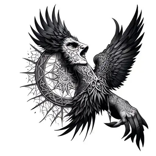 Norse sleeve tattoo which include web of wyrd, ÆGISHJÁLMR, Vegvisir, Yggdrasil,  tattoo design idea