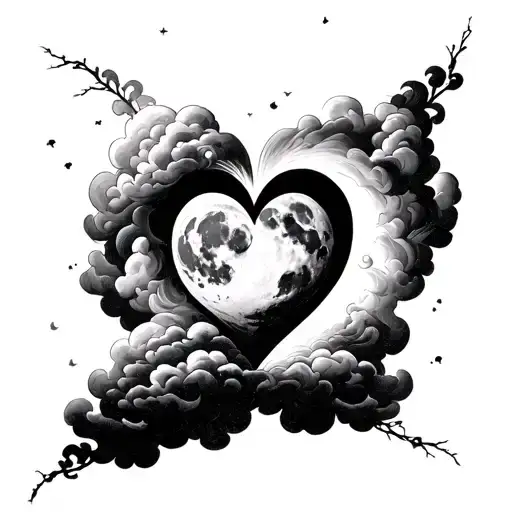 moon peaking thru the clouds creatimg a heart shape tattoo design idea