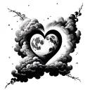 moon peaking thru the clouds creatimg a heart shape tattoo design idea