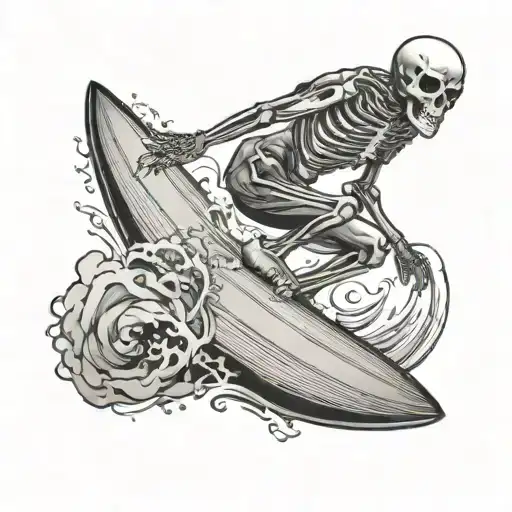 skeleton surfing tattoo design idea