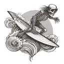 skeleton surfing tattoo design idea