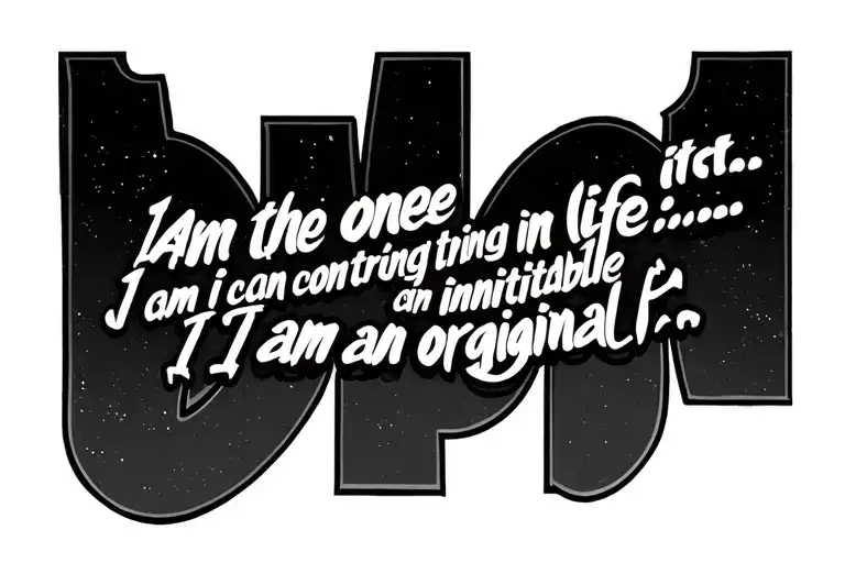 "Wait for it..." in large letters behind "I am the one thing in life I can control I am inimitable I am an original" tattoo design idea