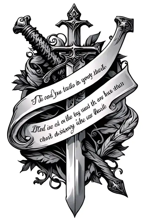 sword and bible verse with cross tattoo design idea