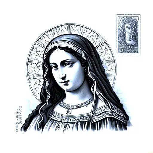 African American Madonna in a post card tattoo design idea