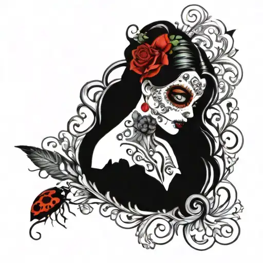 Sugar skull with a lady bug tattoo design idea