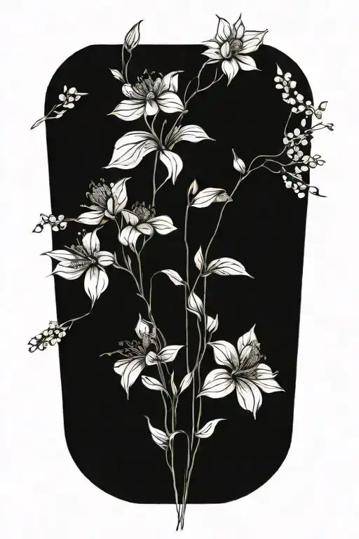 birth flower bouquet with May, August, October, November, February flowers tattoo design idea