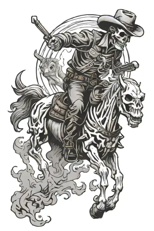 traditional skeleton cowboy tattoo design idea