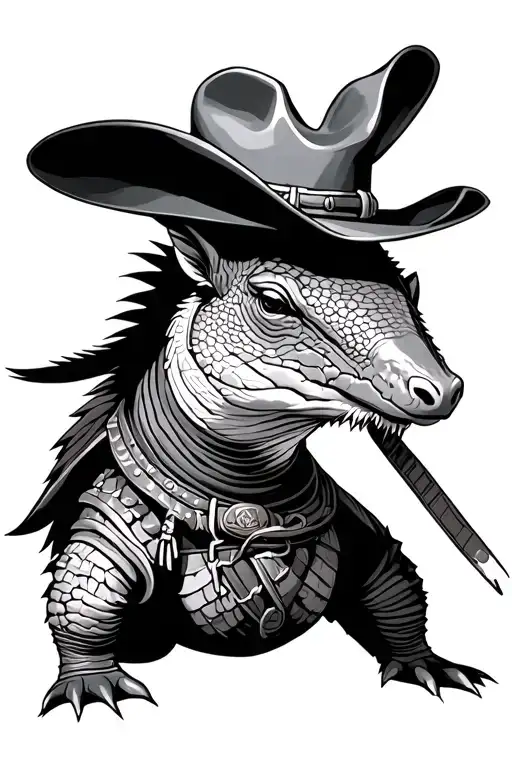 a samurai armadillo wearing a cowboy hat tattoo design idea