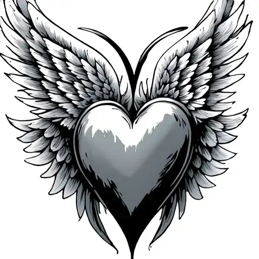 heart and individual wing fine line tattoo design idea