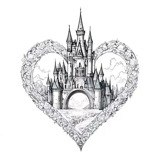 The queen of cold and darkness leaves the castle in the shape of a heart tattoo design idea