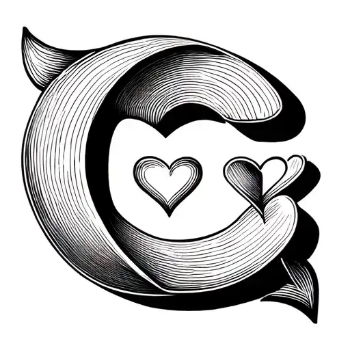 fine line design combining two letter c's and a heart. Curisuve style.Just lines. no black blocks of colour tattoo design idea