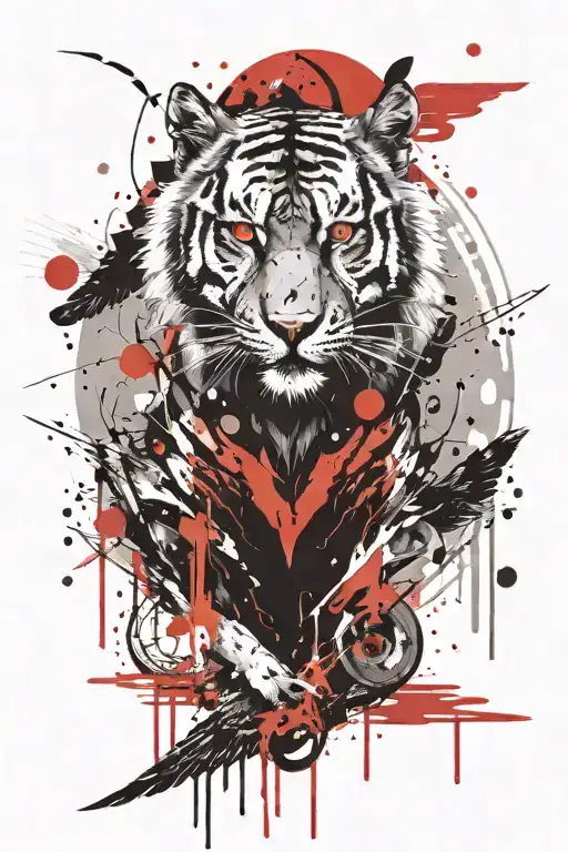 Combination of tiger eagle wolf in the moon surrounded tattoo design idea