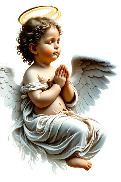baby angel praying with halo tattoo design idea