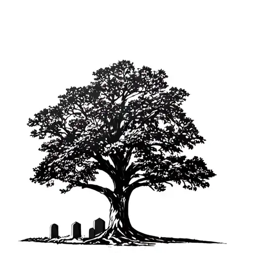 Southern Live Oak With headstone at the base of the tree  tattoo design idea