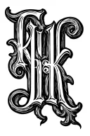 the Letters R I S K set into sections on the forarm in old english font tattoo design idea