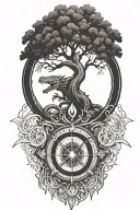 yggdrasil with dragon emerging with compass and ca simple campass design tattoo design idea