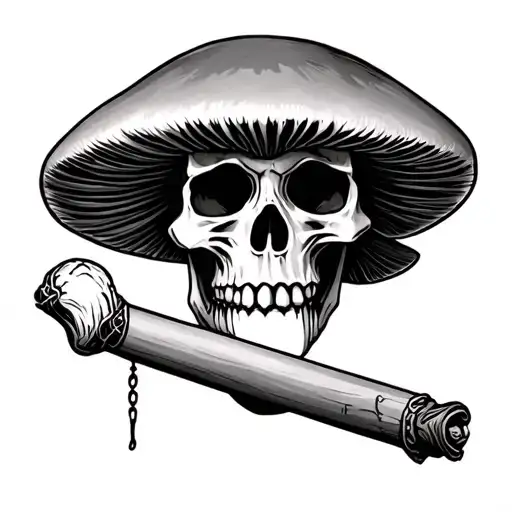 mushroom skull with a fat blunt hanging in its mouth tattoo design idea