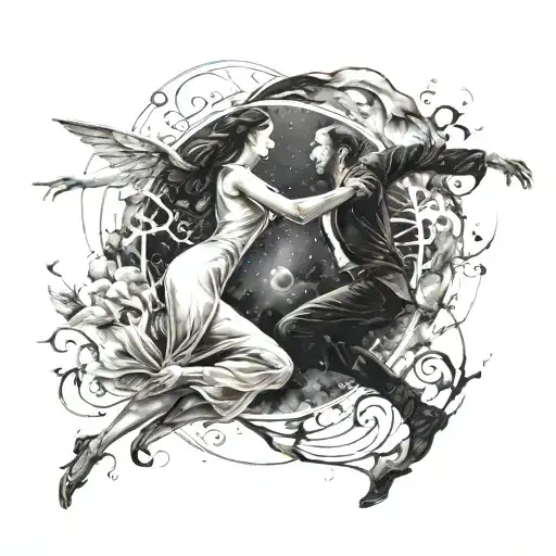 At the hour when the light became brighter and the darkness retreated, two souls whirled in an endless dance, and nothing could separate them tattoo design idea
