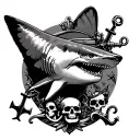 naval leg tattoo with a great white shark naval cannons skulls and anchors tattoo design idea