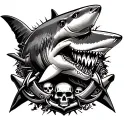 naval leg tattoo with a great white shark naval cannons skulls and anchors tattoo design idea