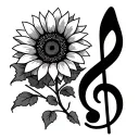 Treble Clef And Bass Clef and sunflower  tattoo design idea