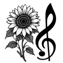 Treble Clef And Bass Clef and sunflower  tattoo design idea