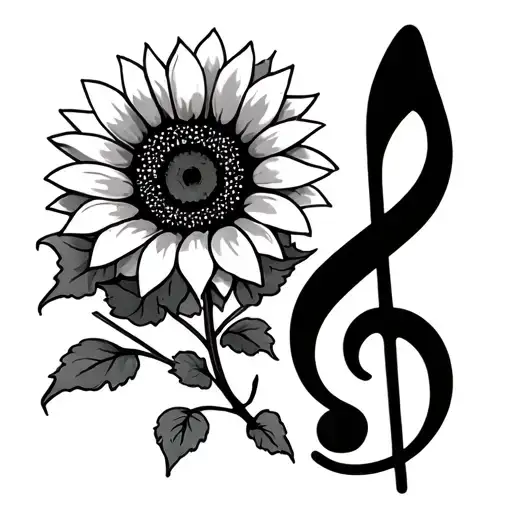 Treble Clef And Bass Clef and sunflower  tattoo design idea