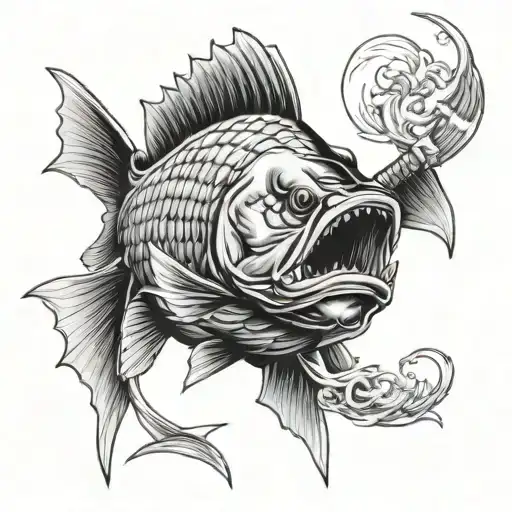 samurai warrior striped bass fish tattoo design idea