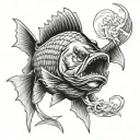 samurai warrior striped bass fish tattoo design idea