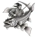 samurai warrior striped bass fish tattoo design idea