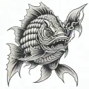 samurai warrior striped bass fish tattoo design idea