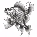 samurai warrior striped bass fish tattoo design idea