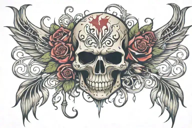 tribal tattoo chest skulls and roses color tattoo design idea