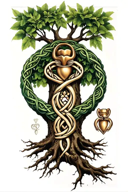 tree of life intertwined with Celtic knots and claddagh tattoo design idea