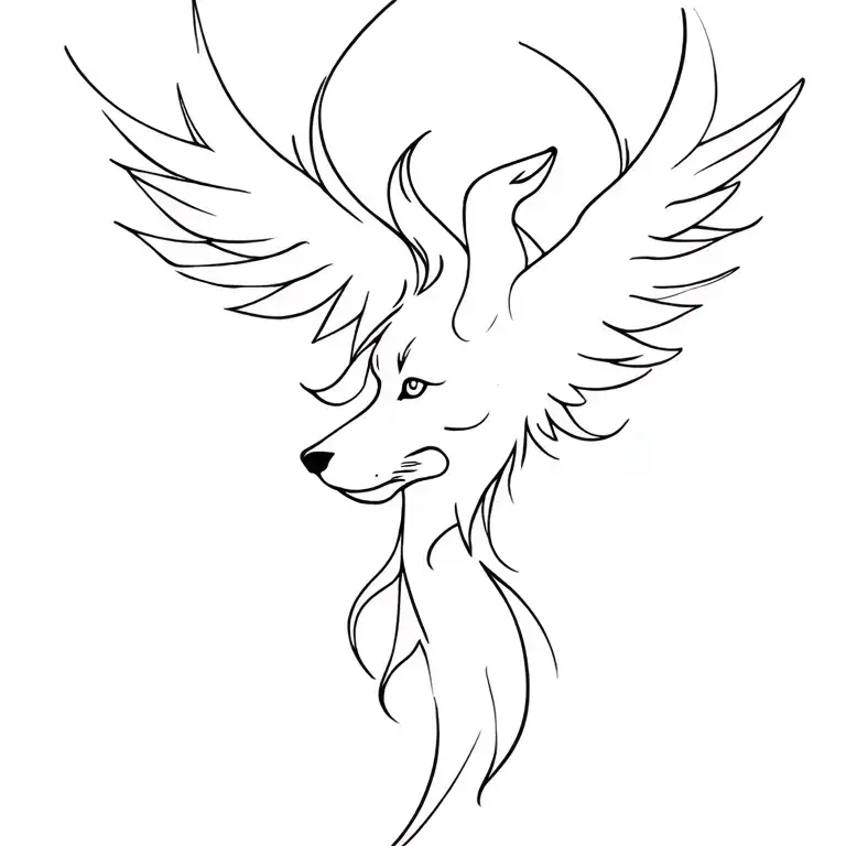 phoenix and female wolf tattoo design idea