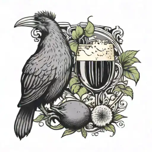 kiwi with bottle of beer and champagne with a tattoo design idea